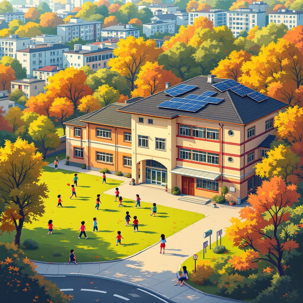 AI generated: Location: An elementary school in the heart of the city in South Korea
There are solar panels on the...