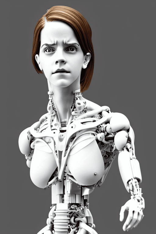 AI generated: cyborg woman emma watson Miyazaki| with a visible detailed brain| muscles cable wires| biopunk| cybe...