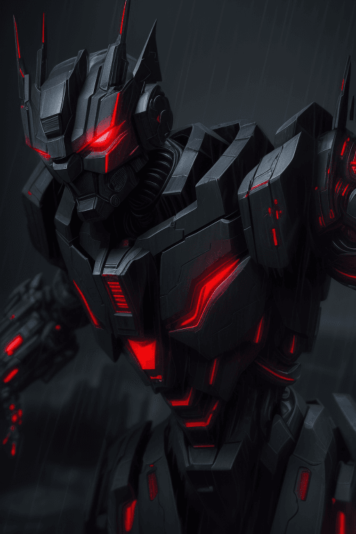 AI generated: Cgi , art station, unreal engine art style, comic drawing of a dangerous black robot with red glowin...