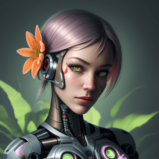 AI generated: 
cyborg, flower , girl 