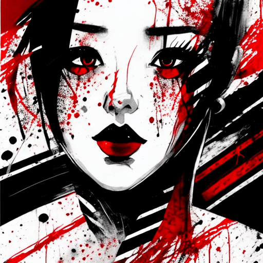 AI generated: a painting of woman with red and black stripes, in the style of manga style, stark black and white, ...
