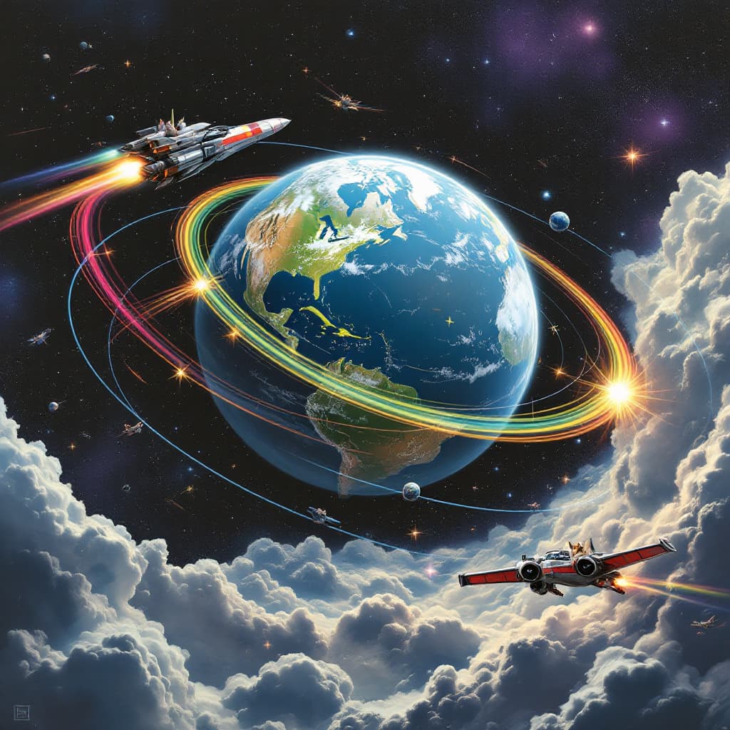 AI generated: Educational poster of the earth surrounded by its magnetic field made up of Positive and negative si...