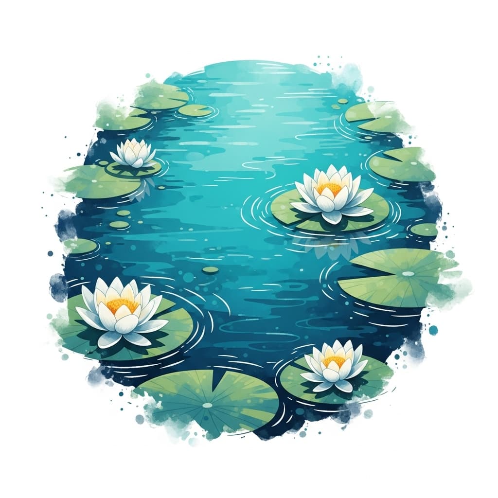 AI generated: Turquoise pond with white lotus Splash art style. Soft watercolour textures. Expressive brushstrokes...