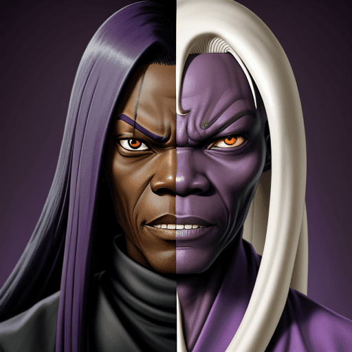 AI generated: Orochimaru from naruto with the face of Samuel L. Jackson. Purple background