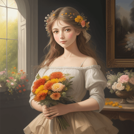 AI generated: using oil paints in transparent layers, the brushstroke is clearly visible, a drawing of a beautiful...