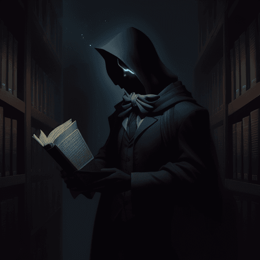 AI generated: shadowy figure with a book in his hand at the library, by night <lora:xl_more_art-full_v1:0.7> <lora...