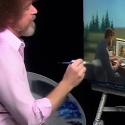 AI generated video: Bob Ross paints a man that is prompting on his computer a Bob Ross painting a man that is prompting ...