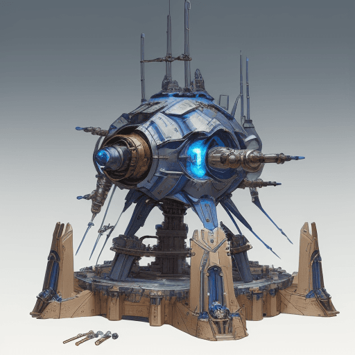 AI generated: Futuristic sci-fi sketch blueprint, medieval trebuchet, 6 wheels, wooden structure configuration, ri...