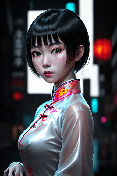 AI generated: Stunning young girl from southern Sichuan, China, real portrait light makeup photo, wearing a cheong...