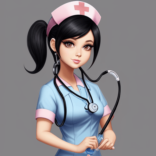 AI generated: beautiful nurse with chibi and disney style, black, holding stethoscope, flawless