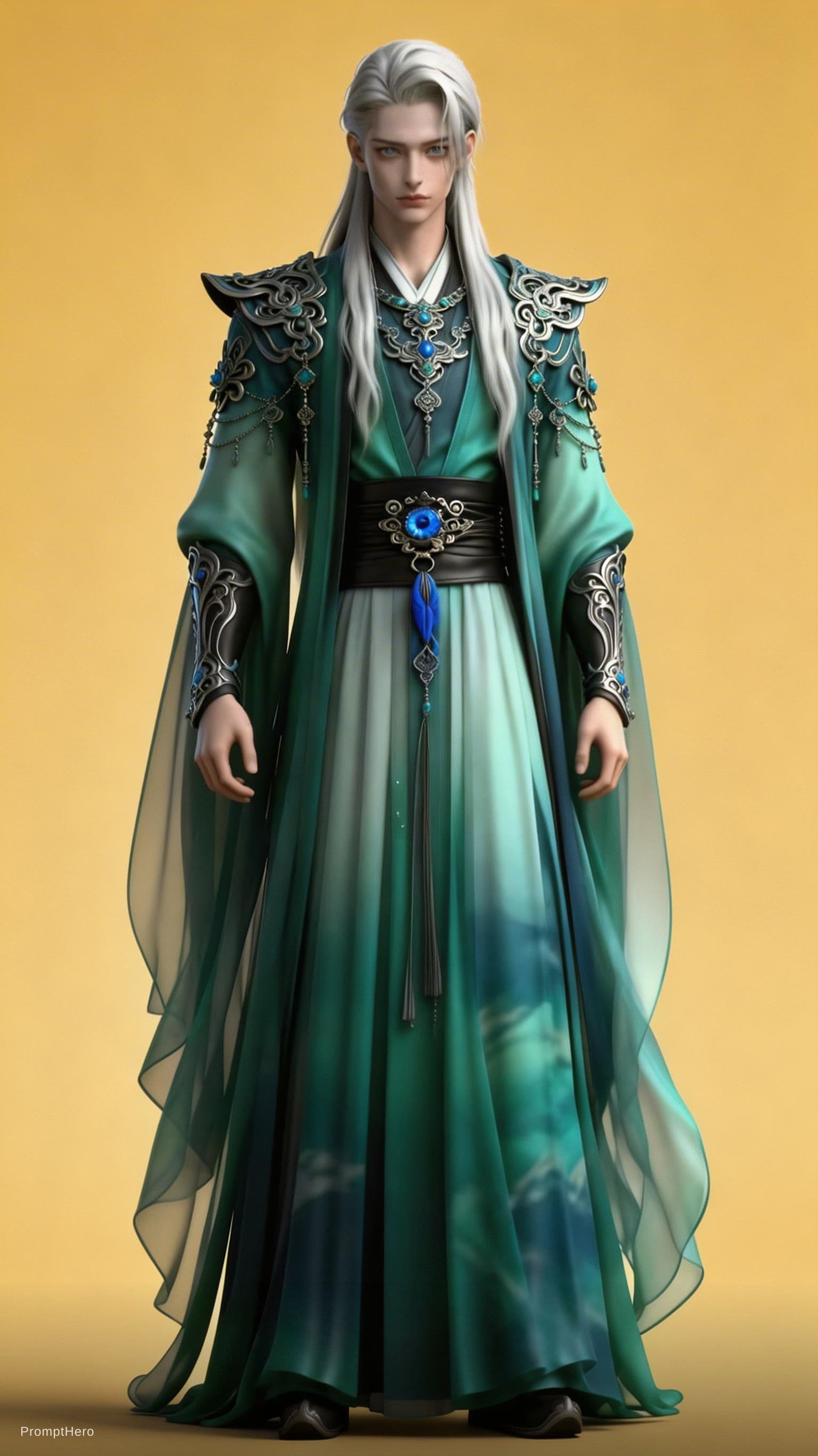 Hero prompt: 让图1角色穿上图2角色衣服，保持自然，正常站姿，角色设计，脸上不要有阴影，米黄色背景，比例9：16