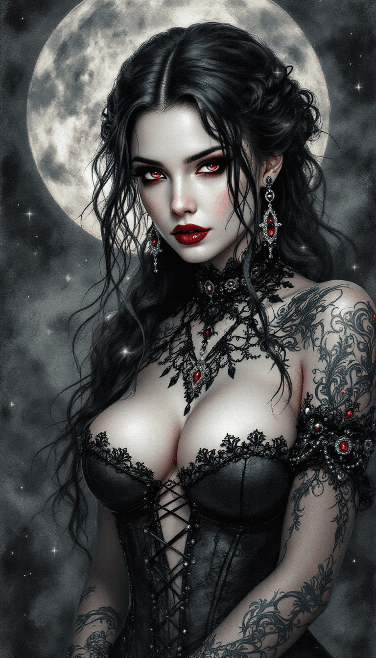 AI generated: Envision a captivating watercolor portrait of a mesmerizing gothic goddess, her presence commanding ...