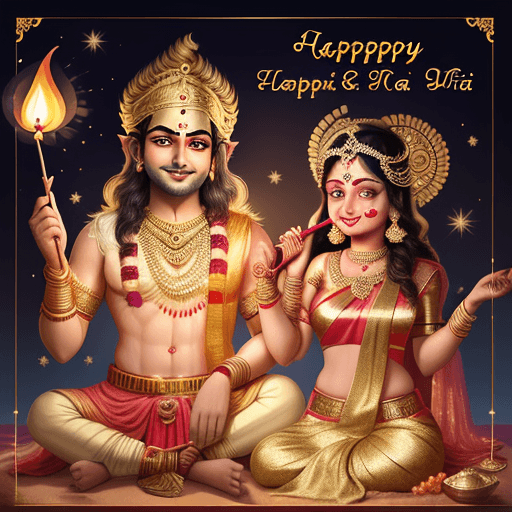 AI generated: Wishing Happy Sparkling and prosperous Diwali. Lord Ram and Sita. Fun and brightness in life