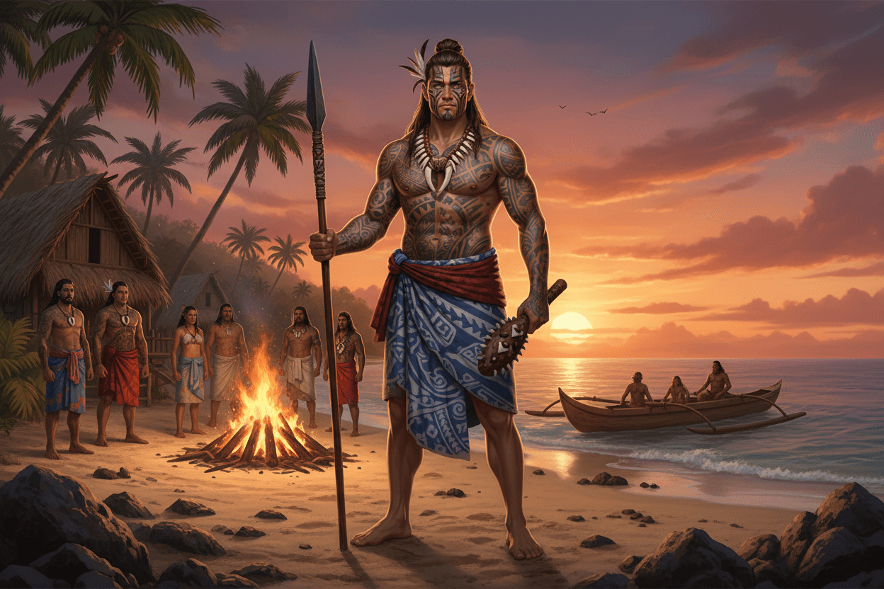 AI generated: create a island warrior chief of his clan
