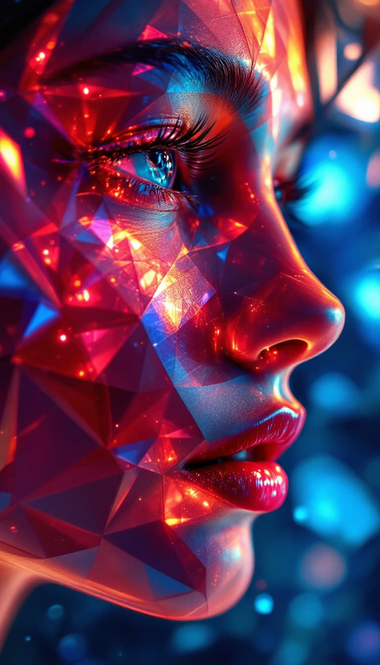 AI generated: Close up of a mesmerizing Female stained glass macro complex angles, portal to female sacred geometr...