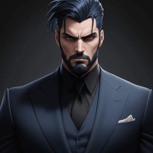 AI generated: man with an imposing presence with a tall stature and an athletic build, his dark blue hair stands o...