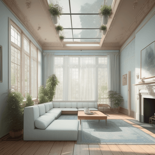 AI generated: High resolution photography interior design, dreamy sunken living room conversation pit, wooden floo...