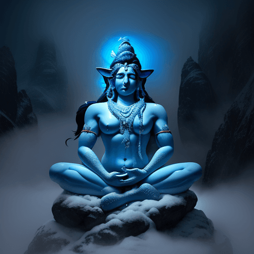 AI generated: Indian lord Shiva in snowy mountains sitting and meditating , symbolizing a deity's ritual ascent, h...