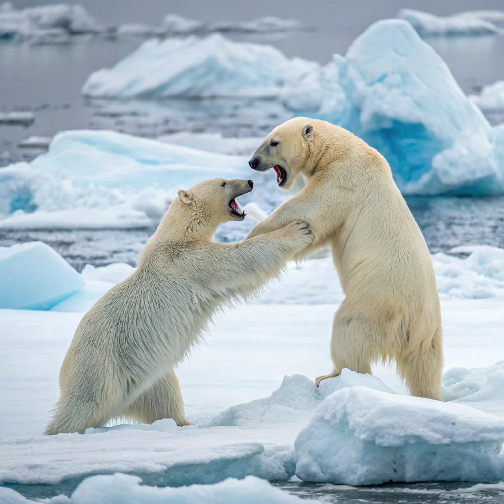 AI generated: polar bear fighting with each other