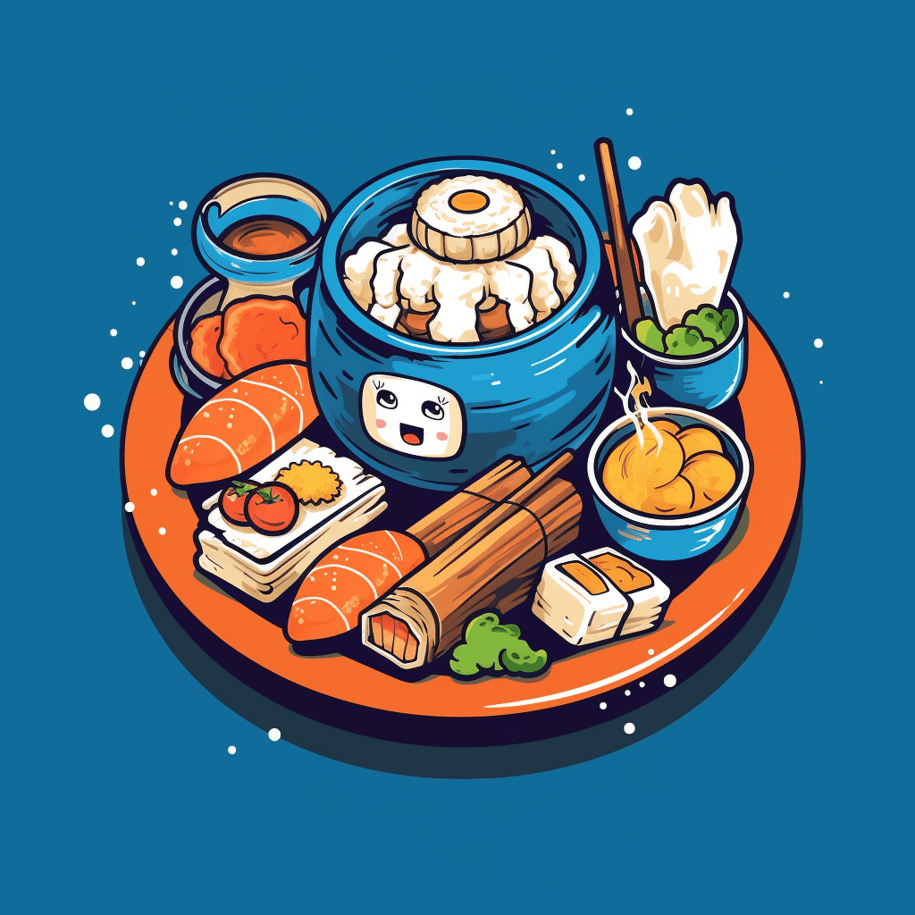 AI generated: Food-themed sushi T-shirt vector, manga style, colored by Dustin Nguyen, delicious, high-grade, clea...