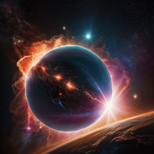 AI generated: a planet,explosion,particles,asteroids,glow,lensflare, breathless beautiful, nebula,Stars,universe,h...