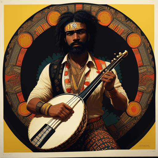 AI generated: a poster depicting a player with a tabla, in the style of maximalist, americana iconography, black a...