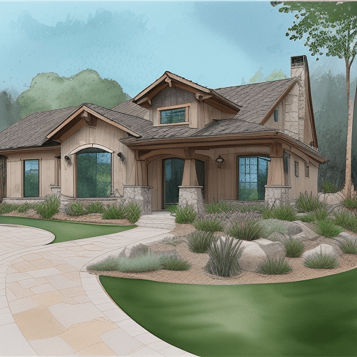 AI generated: precise hand rendering with a sketchy architectural style of a landscape design for a small gamble &...