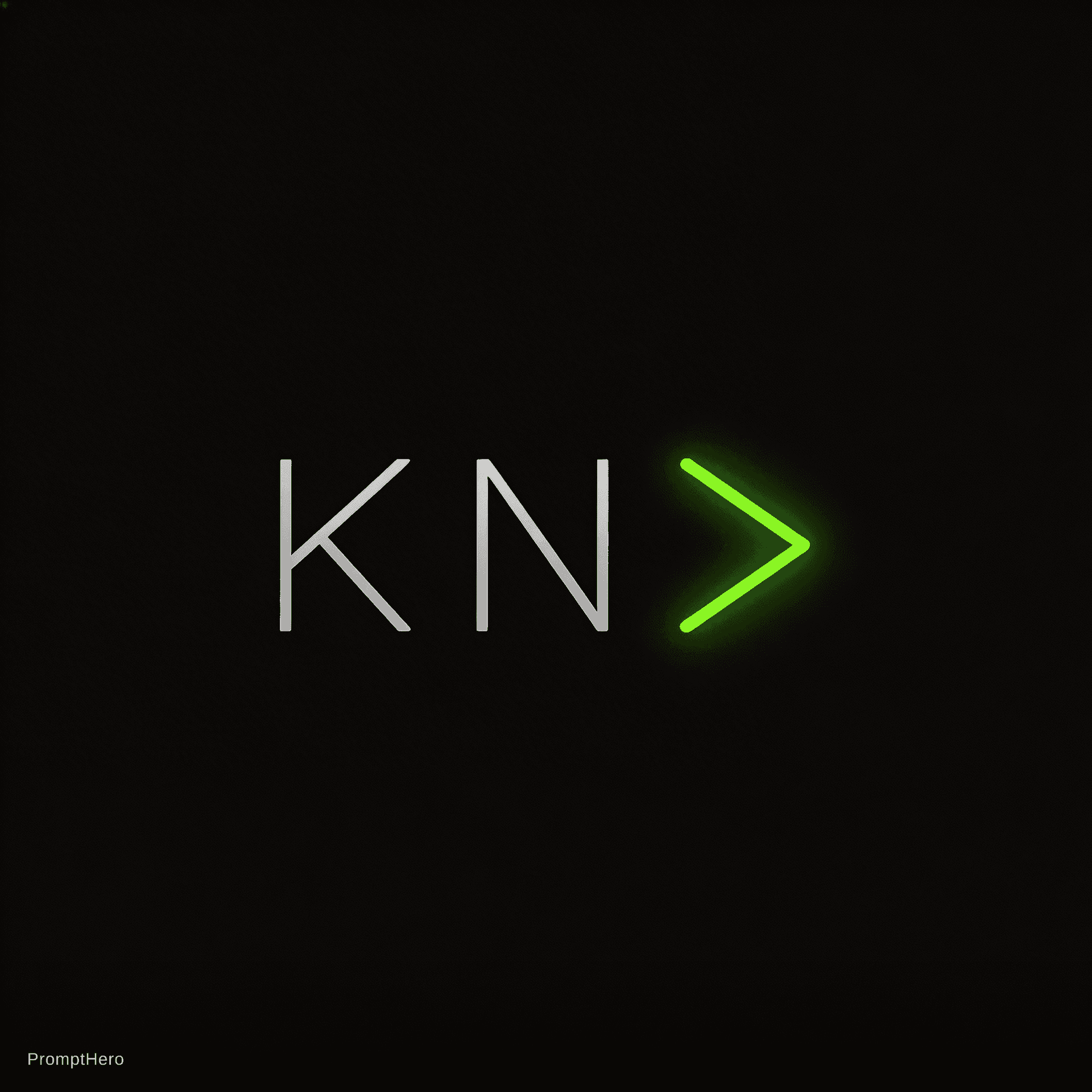 AI generated: Create a minimalist, futuristic logo on a matte black background that reads “KN>” using very thin, p...