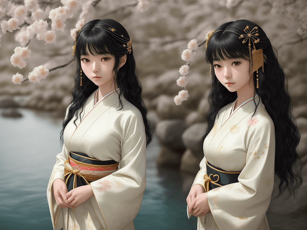 AI generated: A young Japanese woman radiates a singular beauty as she wears a meticulously crafted traditional co...