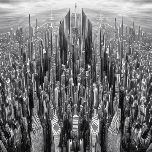 AI generated: asymmetrical abstract image of city skyline. black and white image, consist of matrix data wayne

