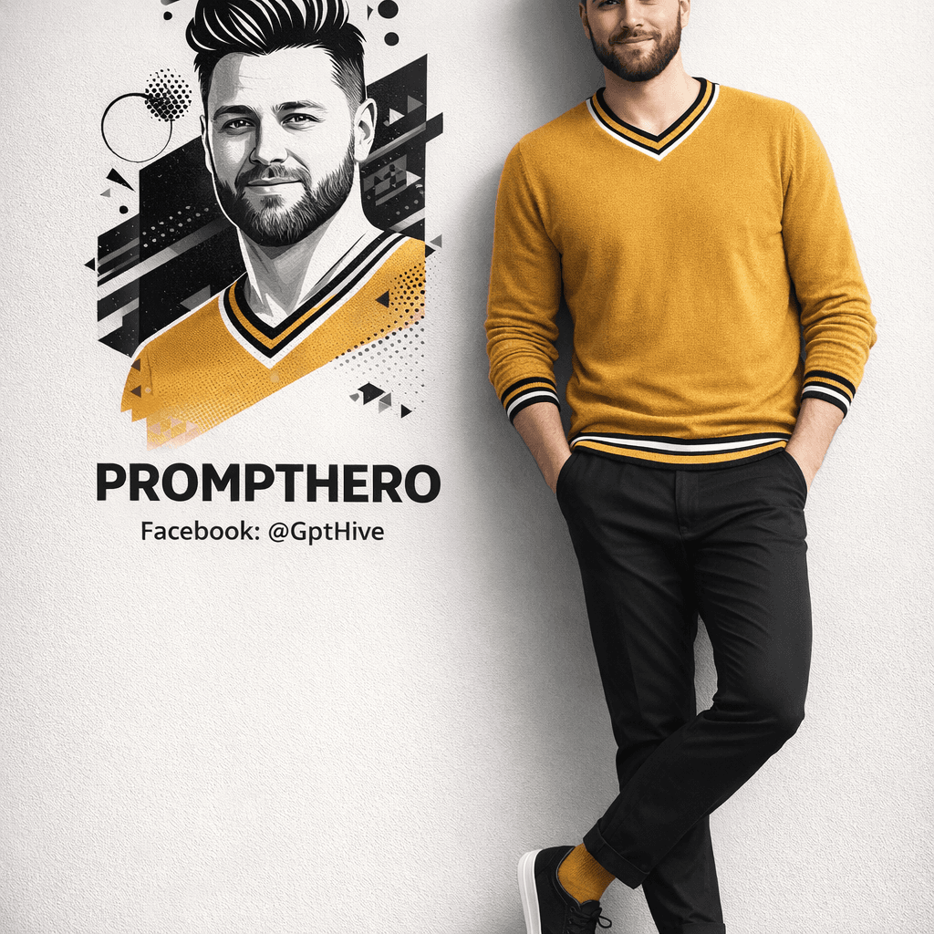AI generated: "Ultra-realistic 8K full-body portrait of a stylish young man leaning casually against a clean light...