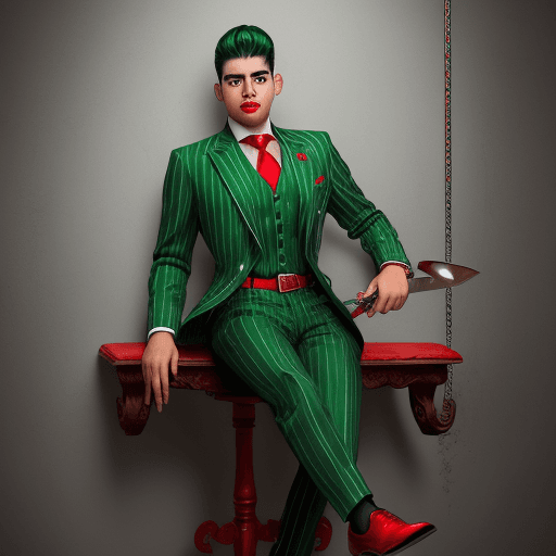 AI generated: A hyper realistic 19 year old mexican man with an emerald green pinstripe zoot suit with red and whi...