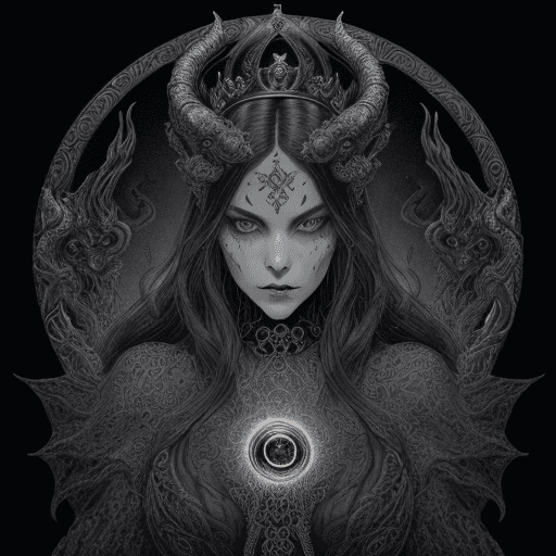 AI generated: Queen of a hundred Dragon Eyes::1, highly detailed, decadent and baroque, alchemy labels::2, drenche...