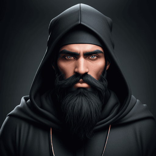 AI generated: man, with black hair, dark skin, deep eyes with dark circles, large nose and full mouth, with black ...