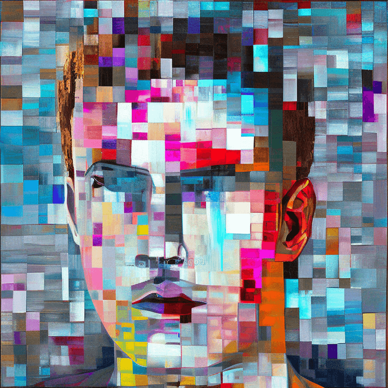 AI generated: abstract art painting of 32 year old handsome man, in the style of pixelated portraits, cracked, ove...