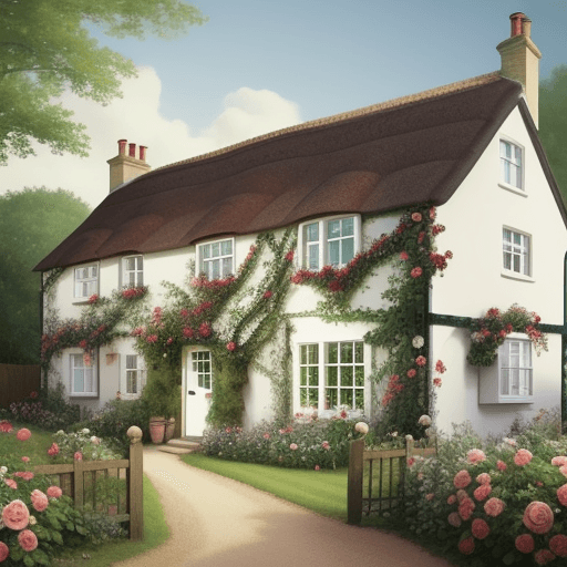 AI generated: a english cottage made completely out of roses