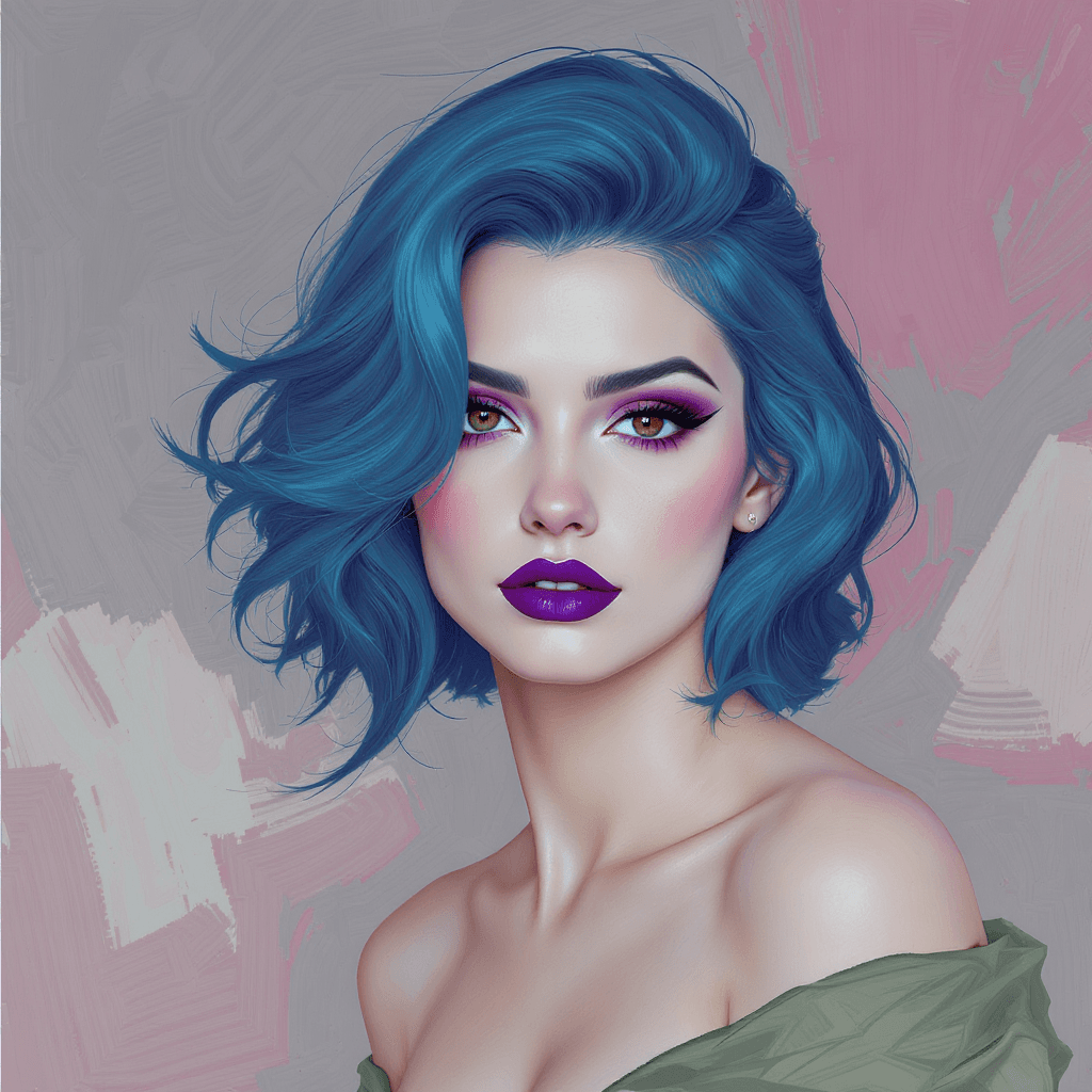 AI generated: A digital portrait illustration with a soft, painterly style featuring a woman with striking blue ha...