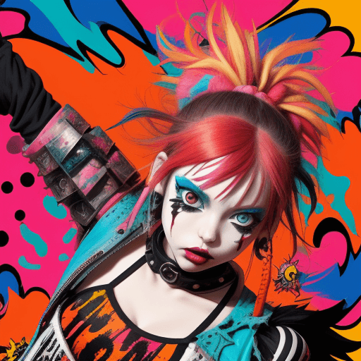 AI generated: The Rebellion meets abstract expressionism, close up shot of free-spirited girl, manga style, in vib...
