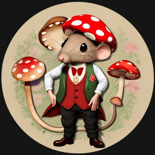 AI generated: hyper realistic mouse wearing a Flowery waistcoat and cord trousers, a flat cap, holding a red and w...