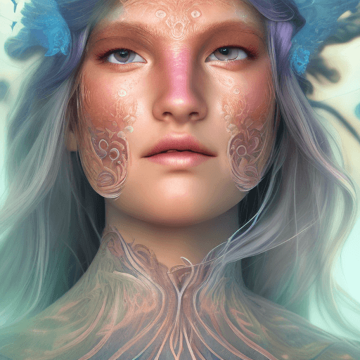 AI generated: Goddess close-up portrait ribcagel. jellyfish phoenix head, nautilus, orchid, skull, betta fish, bio...