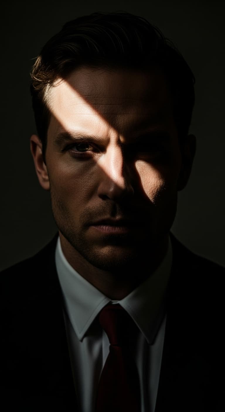 AI generated: Generate an image with an intense chiaroscuro effect. The man should retain his original features an...