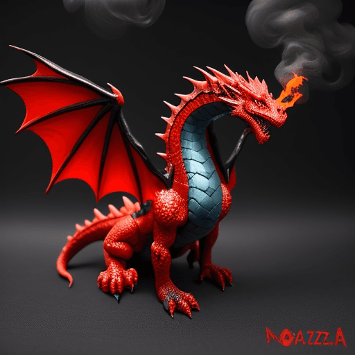 AI generated: CREAR UN DRAGON ROJO CON PIEL METALIZADA Y OJOS DE FUEGO Y UÑAS NEGRAS BOTANDO HUMO DE SU NARIZ