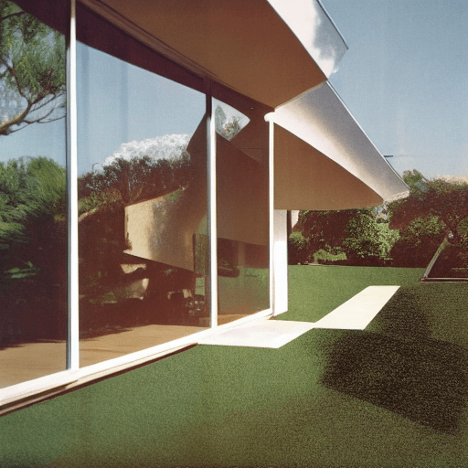 AI generated: Hyper realistic eye level exterior photo of a mid century modern style house overlooking the ocean, ...