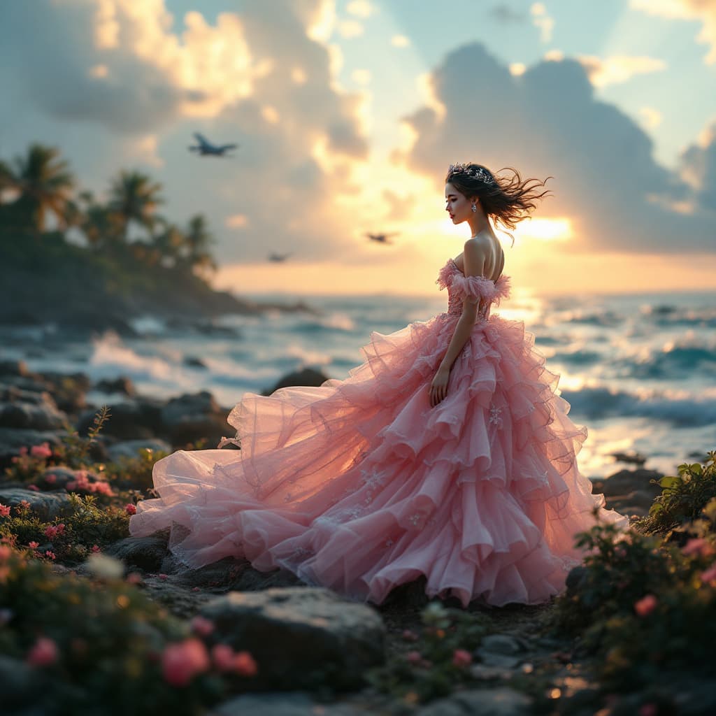 AI generated: a miniature diorama image of a princess dressed in a pink fluffy airy dress, in the style of terrorw...