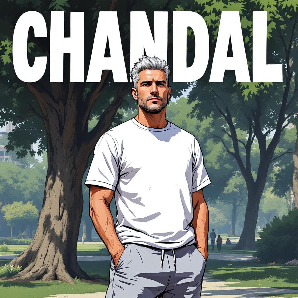 AI generated: Cartoon illustration, comic book cover featuring a handsome Caucasian man with burst-taper grey hair...