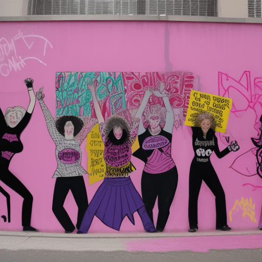 AI generated: feminist collage graffiti art collectif mouvement manifestation gathering protesting
