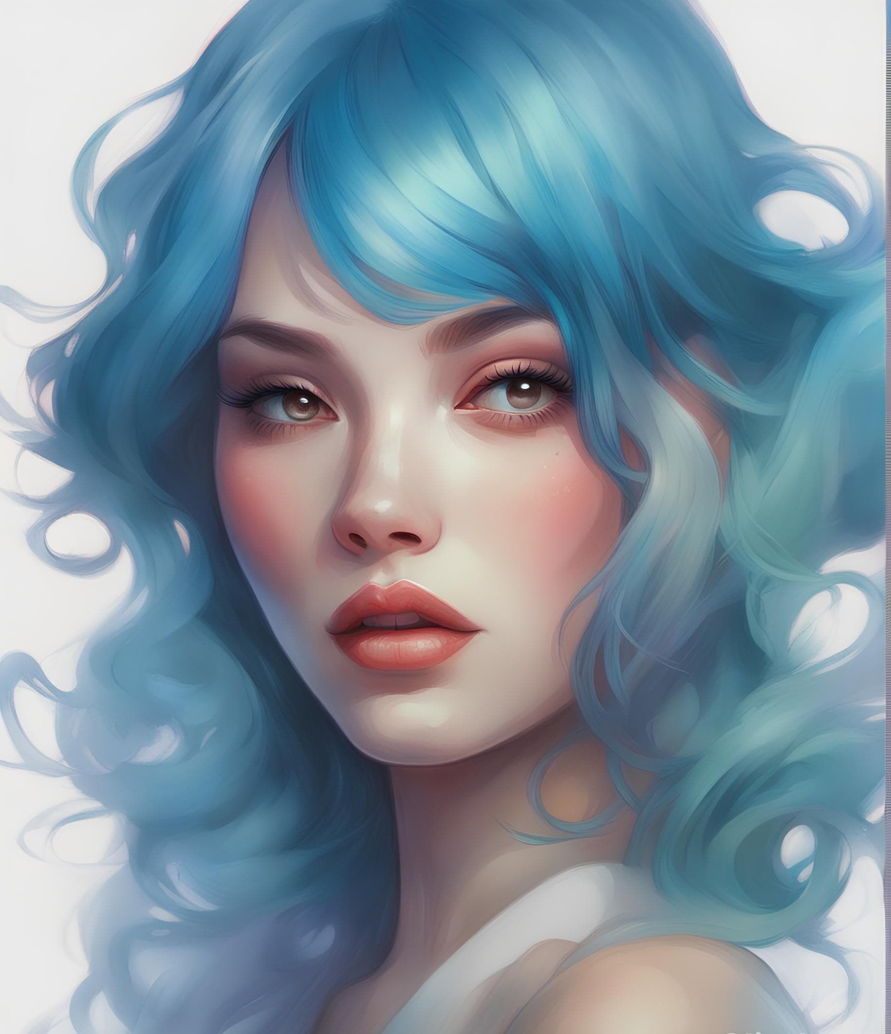 AI generated: a painting of a woman with blue hair, rossdraws pastel vibrant, inspired by Anna Dittmann, in style ...