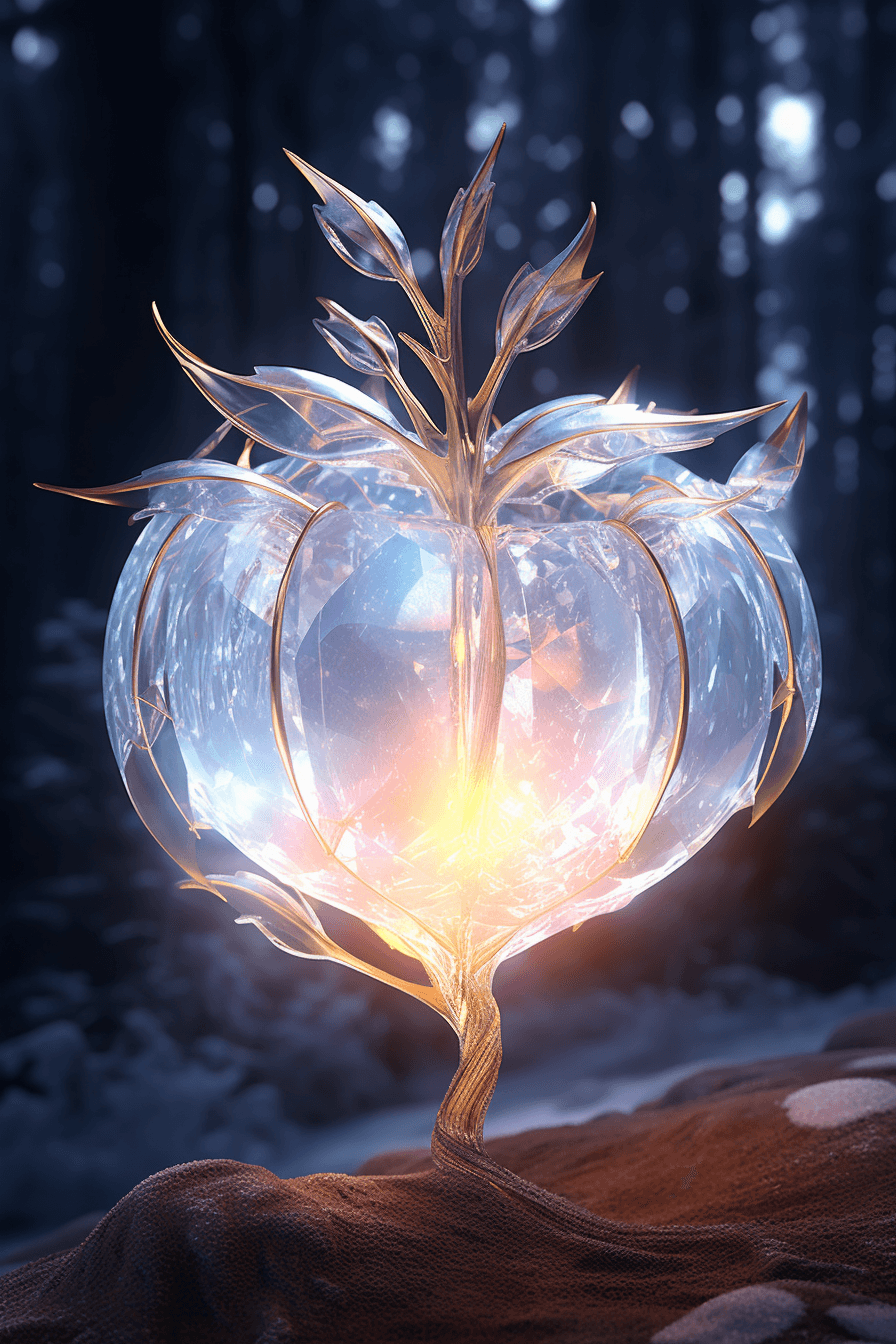 AI generated: holy light,Beautiful Spectral White crystal apple , The petal is flashing golden light, Background w...