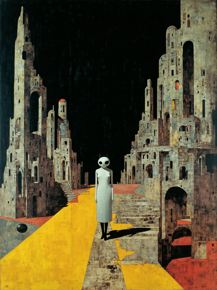 AI generated: style of Hannah Höch's painting, the composition subtly blends fantastical elements with a hauntingl...