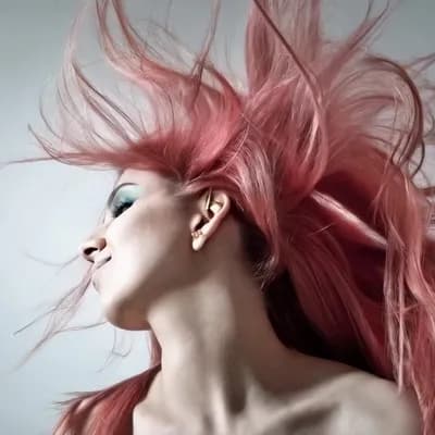 AI generated video: A graceful woman with long brown hair, tossing her head back and forth in slow motion, her hair flow...